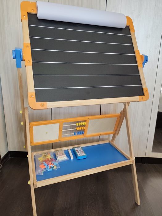 Дървена бяла дъска със статив 3 в 1