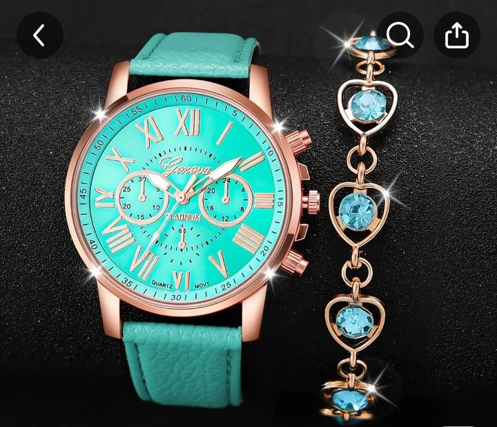 Комплект от часовник с кварцов механизъм с браслет от циркон с форма н