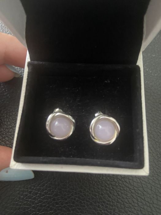 Сребърни пръстен и обеци с ествествен камък - розов кварц/лунен камък