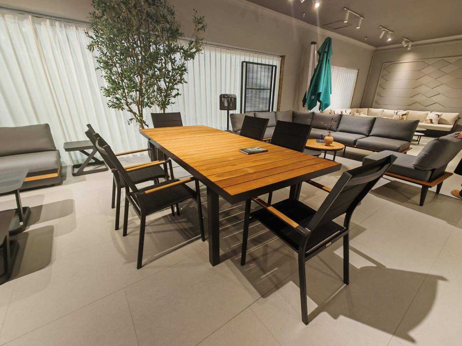 Луксозен трапезен сет CONTRASTO - естествено тиково дърво и алуминий