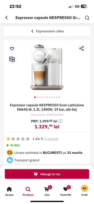 Espressor capsule  Nespreso