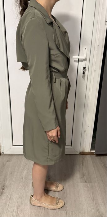 trench dama verde elegant curea talie stil chic marime s m