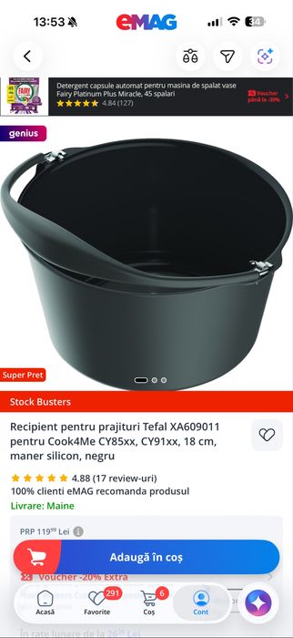 Multicooker inteligent cu gatire sub presiune Tefal Cook4me Touch CY912831, 1600W, capacitate vas antiaderent 6L, 13 programe,Wi-Fi, ecran tactil LCD,