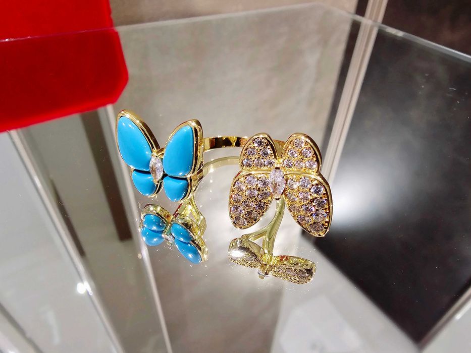 Van Cleef & Arpels VCA Gold Turquoise Two Butterfly Дамски Пръстен