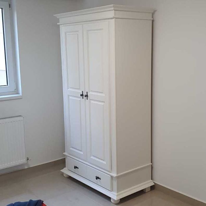 Dulap din lemn masiv Seby, alb, 2 usi + 1 sertar