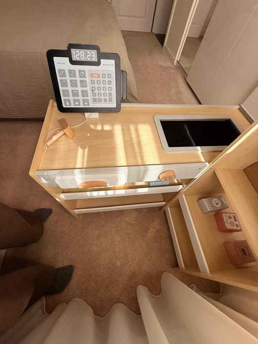 Piață de legume din lemn - tarabă mare XXL, magazin cu casă de marcat de joacă