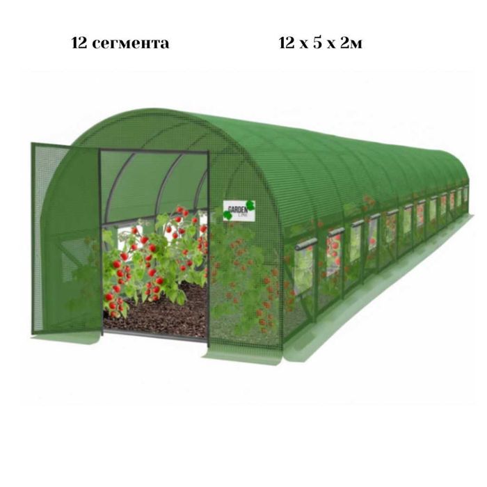 Голяма оранжерия с врата на панти. Здрава конструкция и UV4 защита