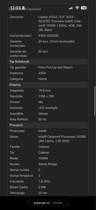 Laptop Asus 15.6 X55A-SX203D