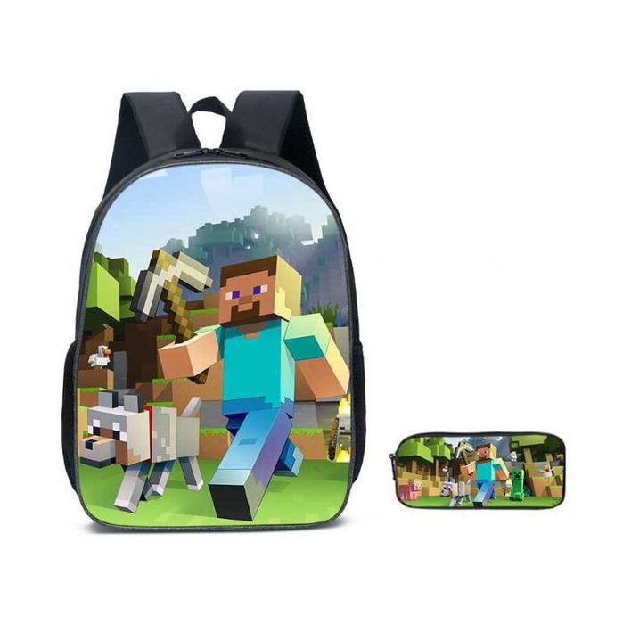 Ghiozdan Minecraft pentru scoala, 2 compartimente cu fermoar, 39x29cm
