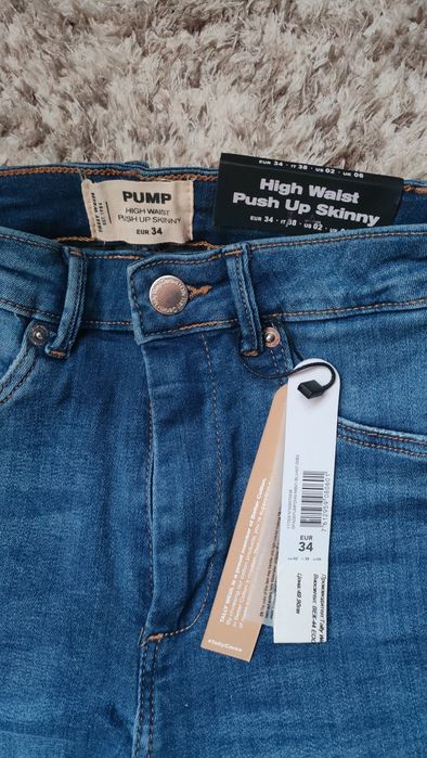 Дънки TALLY WEIJL с висока талия, модел PUMP, размер EUR 34, син цвят