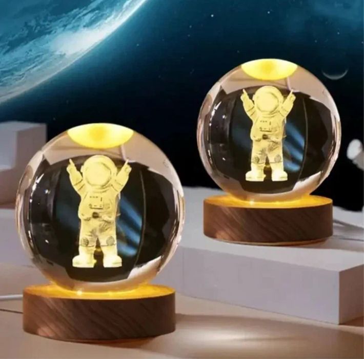 Kristal shar tungi chiroq 3D, stressga qarshi, stol chiroqi