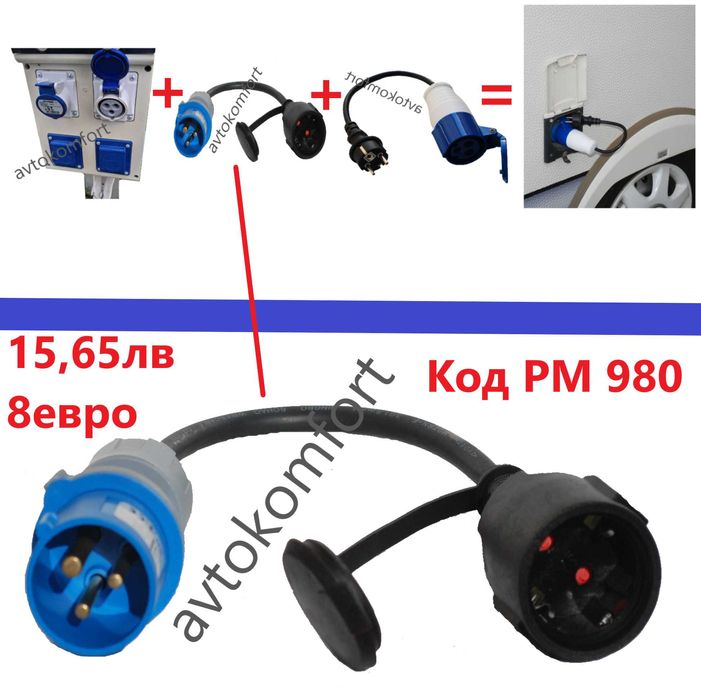 220V-250V Захранващ Щепсел Кабел За Каравана Кемпер Конектор Адаптер