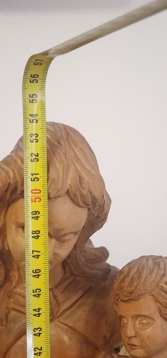 Statueta lemn sculptat Fecioara Maria cu Pruncul Isus , 55 cm