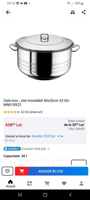 Cratiță inox Profesiona 45 L (45  x 30 ) Ofertă 489 Lei