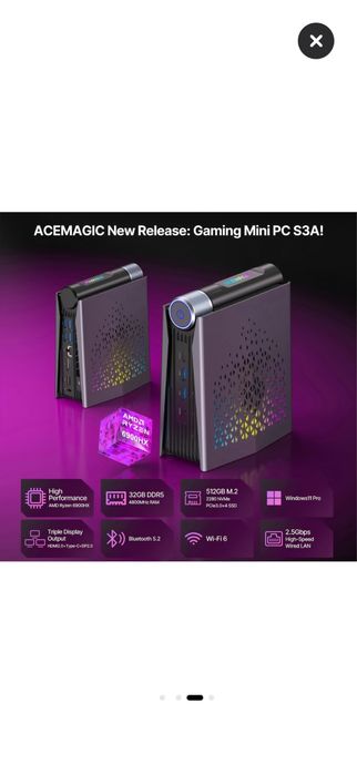 Mini PC AceMagic AMD Ryzen 7 5700U, pana la 4.3GHz, 32GB RAM, 512GB SSD, Wind 11
