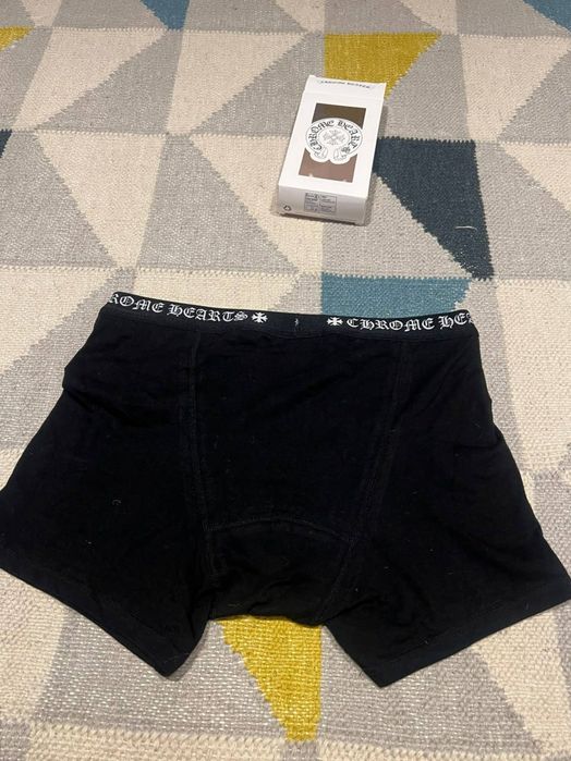 Boxeri Chrome Hearts negri cu logo mic alb, mărimile M și L, noi în cutie