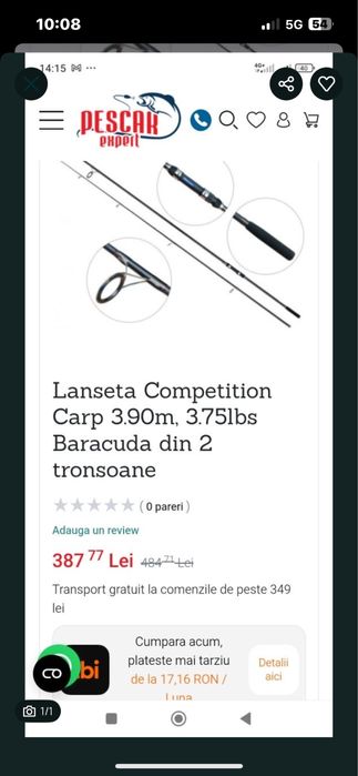 4 lansete Baracuda Competition 3.75 LBS ,3.90 m 2 tronsoane