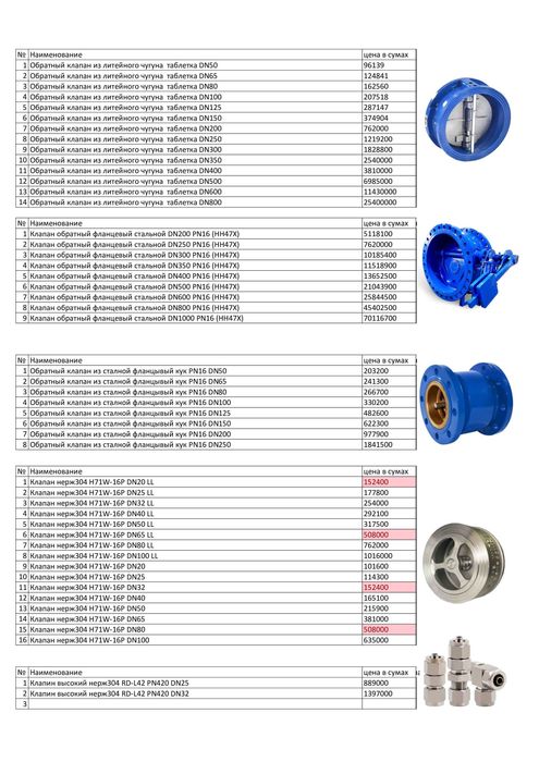Клапаны  в ассортименте