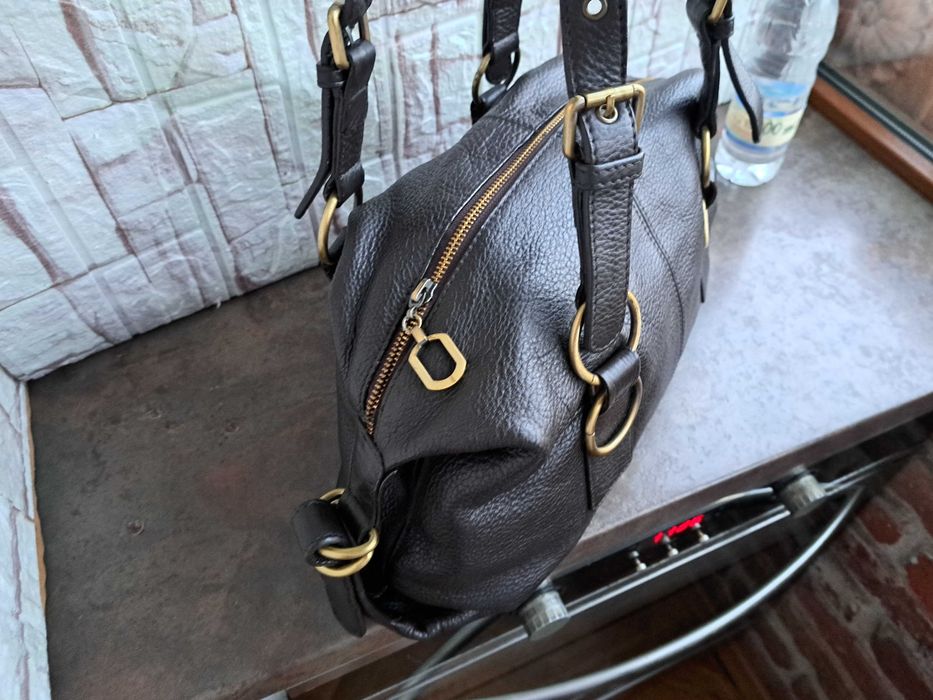 дамска кожена чанта в кафяво -естествена кожа,DOCA