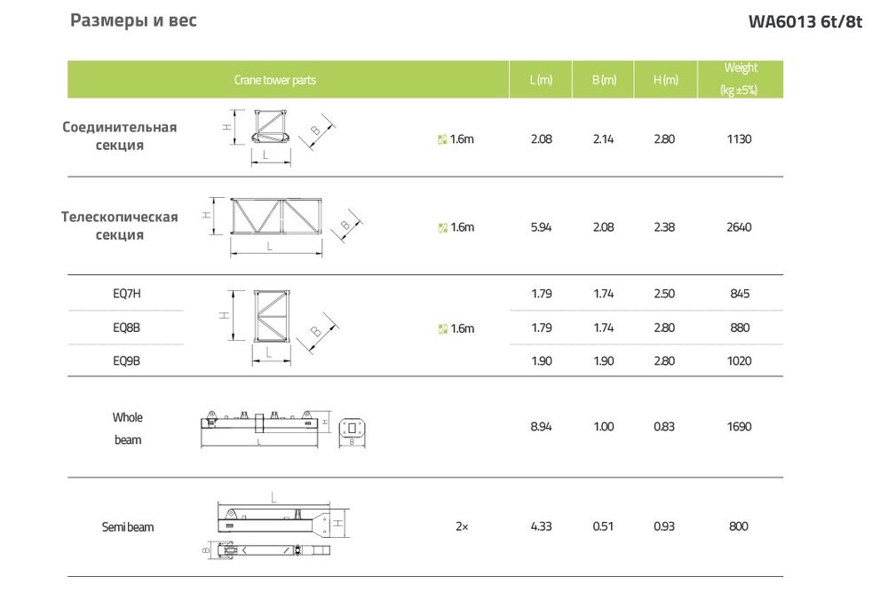 Башенный кран Zoomlion WA6013-8F (От официального представителя!)