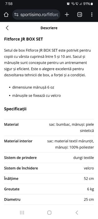 Set box sac 6kg+manusi juniori