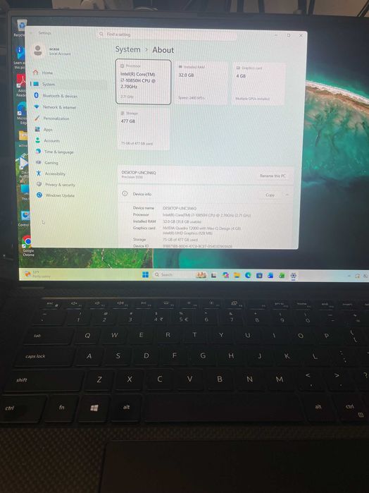 Laptop Grafica / gaming Dell Precision 5550, I7 10850H, 32 Gb, Quadro T2000