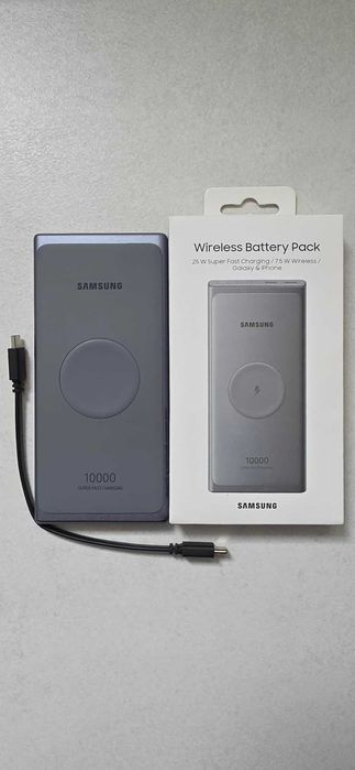 Baterie externa Samsung, EB-U3300XJEGEU 10000 mAh, Incarcare wireless, 2 x USB Type-C, Super fast charge 25W, Gri