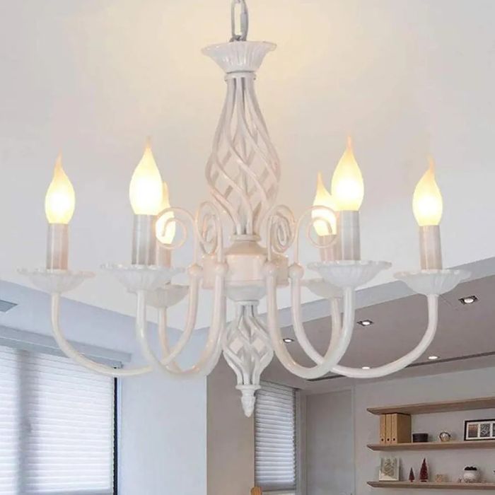 Полилей тип свещник 6 глави бял/бронзов винтидж