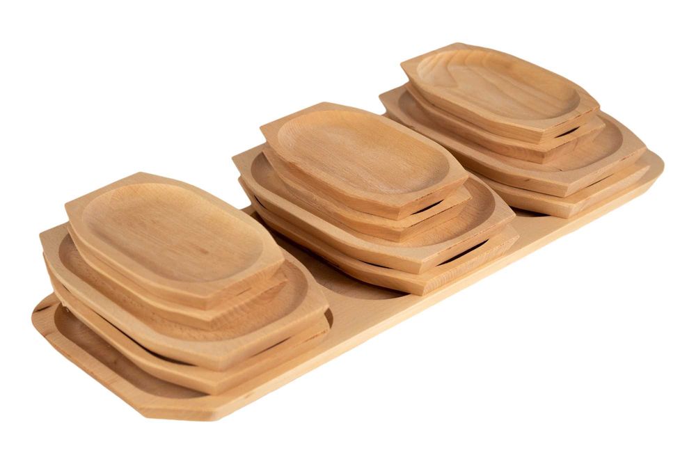 Set platou lemn 13 buc, din fag, de la producator