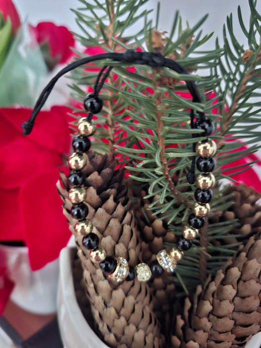 Brățari dama,cu bilute aurii din oțel inoxidabil