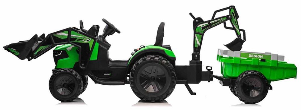 Tractor excavator electric pt copii cu remorca Autokids (2068) Verde