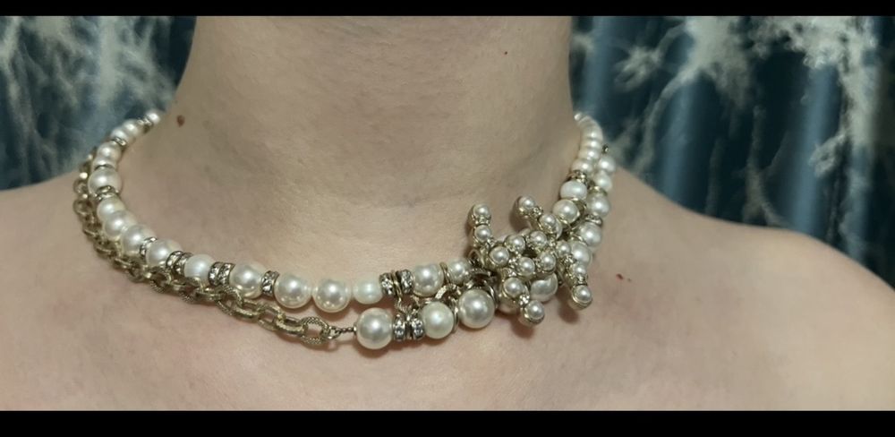 Colier Chanel Double Strand Pearl Choker CC logo Colection B 14B