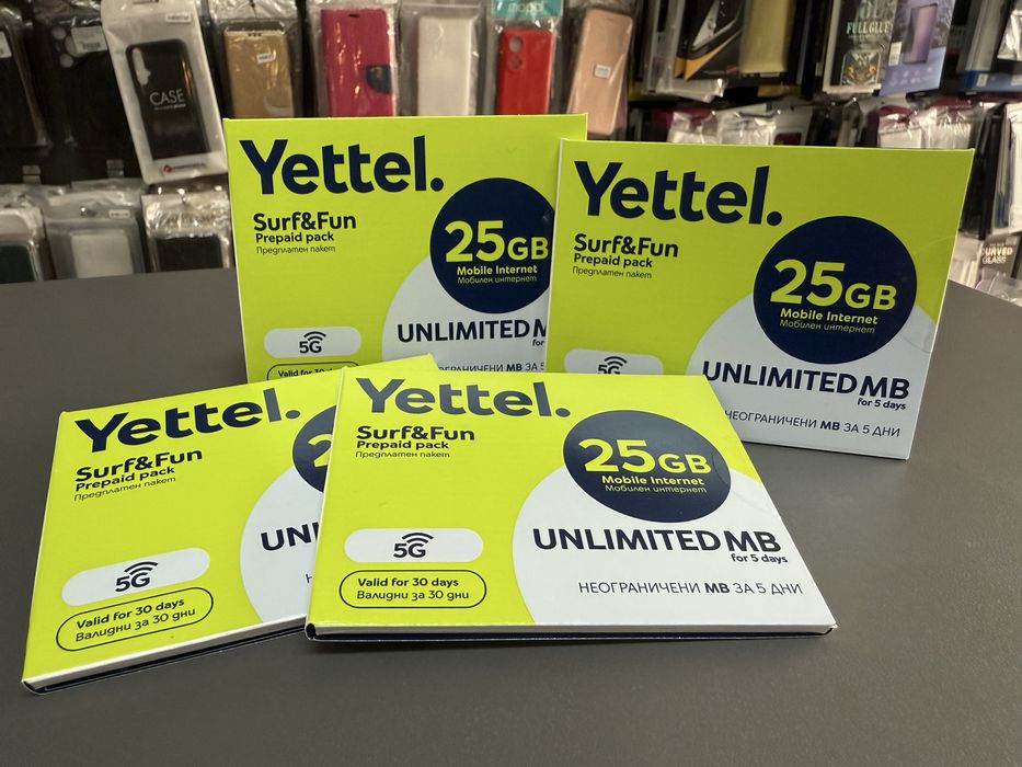 Интернет Yettel сим карта неограничен интернет за таблет Глобул 25 GB