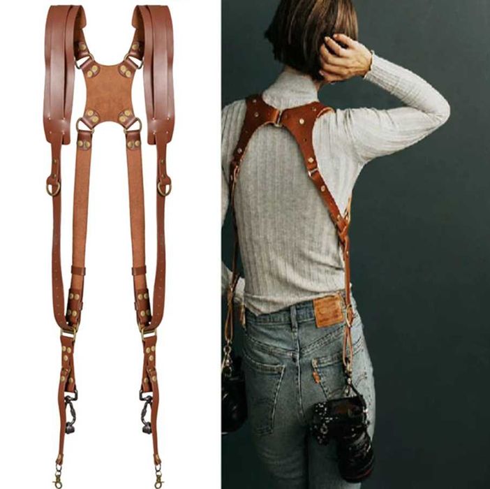 Кожен двоен ремък за два фотоапарата – Canon, Nikon, Sony