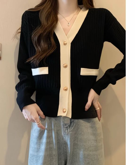 черно-белый кардиган