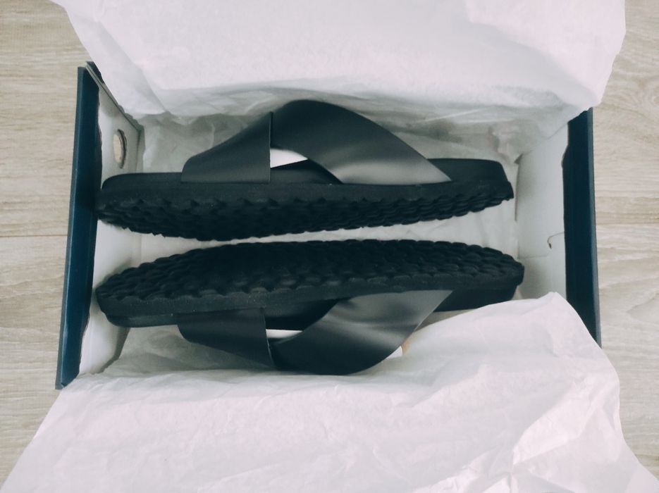 Нови мъжки черни чехли Teodor от естествена кожа