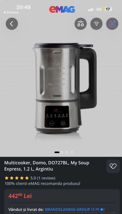 Multicooker, Domo, DO727BL, My Soup Express, 1.2 L, Argintiu