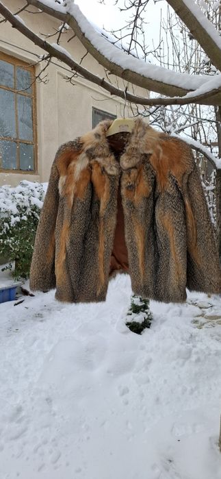 Haină piele de vulpe rosie