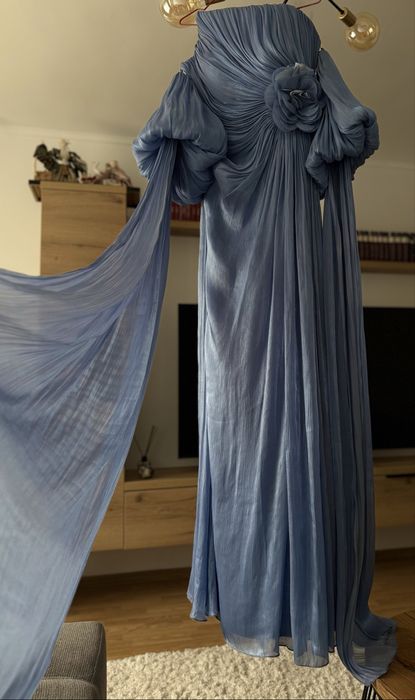 Rochie de seară superbă, albastru deschis, cu mâneci detașabile – Nu   Ana Radu