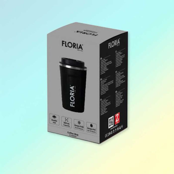 Чаша за кафе / термос FLORIA – 380 мл, черна, неръждаема стомана