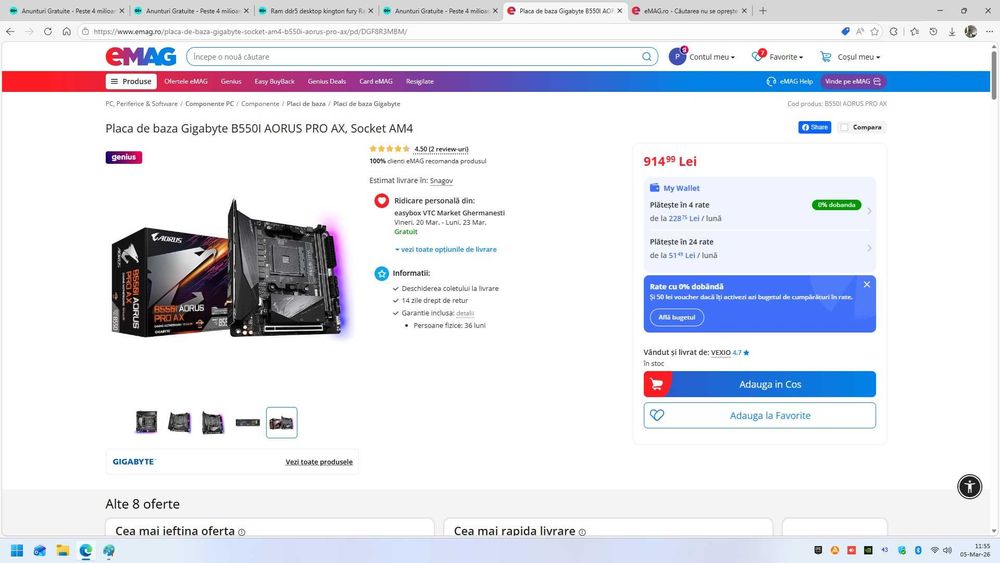 Kit AMD Ryzen 7 5700X + B550I AORUS PRO AX + 16GB DDR4