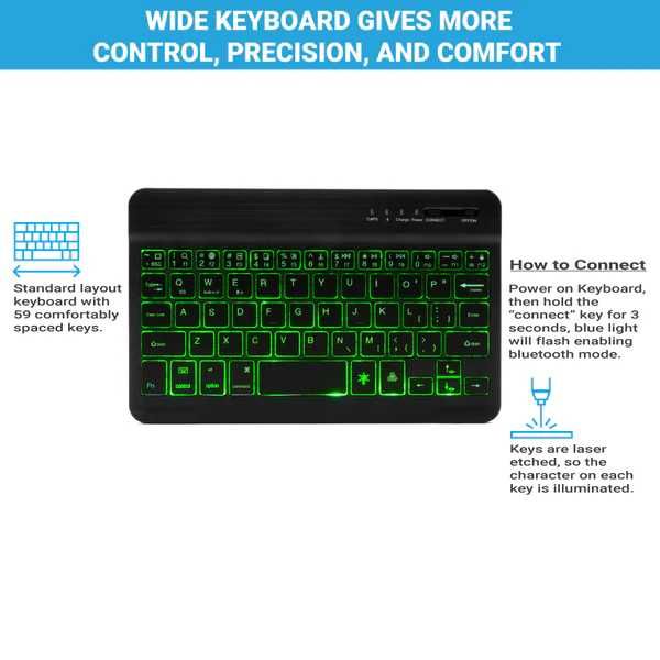 Универсална мини Bluetooth клавиатура с 7 цвята подсветка  TECPHILE