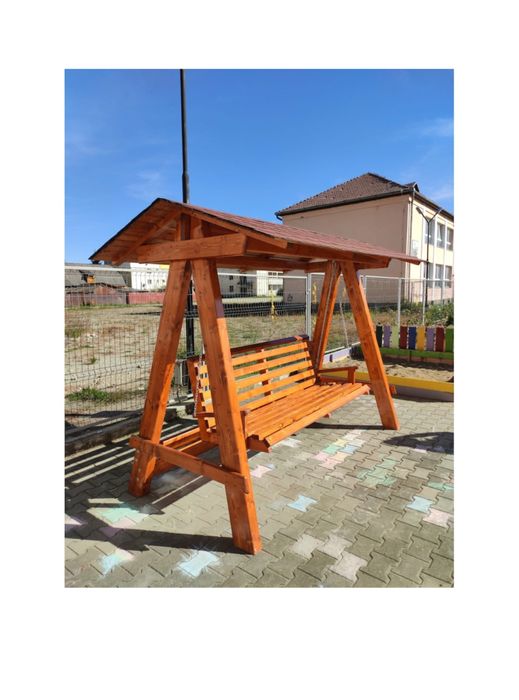 Balansoar lemn 4 persoane, MOGAMOB, rezistent la exterior, culoare Tek, 185cm