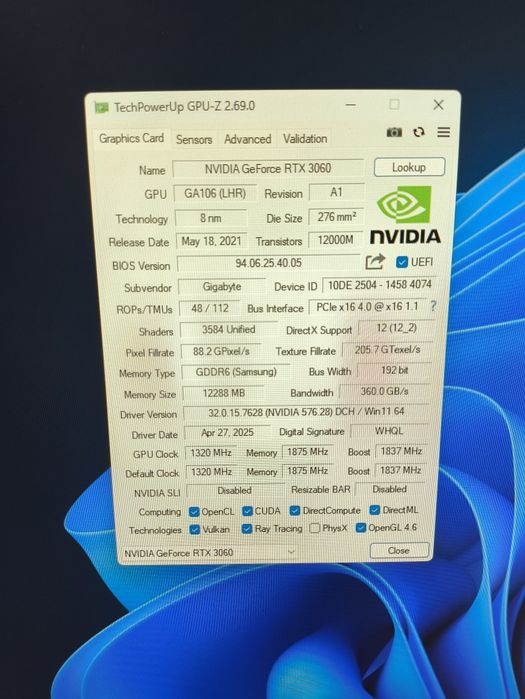 Gigabyte Gaming OC RTX3060 12Gb GDDR6