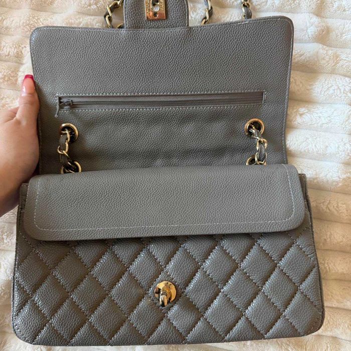 Geantă Chanel din Piele Gri, Poseta Chanel din Piele Caviar