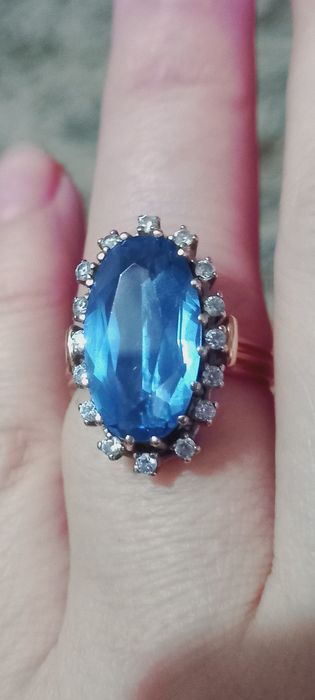 Золотой перстень АКВАМАРИН  размер 18-19