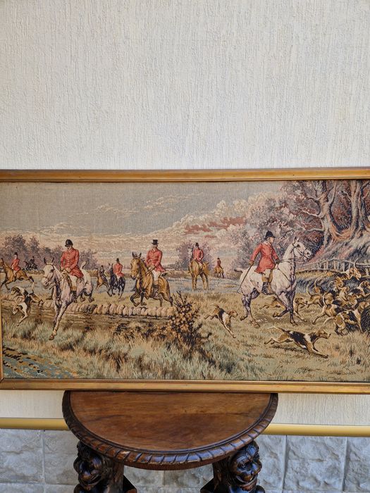 Прекрасен голям антикварен белгийски гоблен