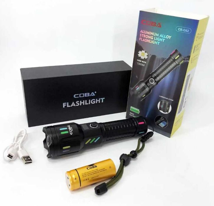 Алуминиев LED фенер COBA, USB Type-C, 5 режима на светене (CB-G62)