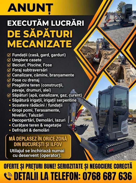 Săpături șanțuri, fundații, terenuri
