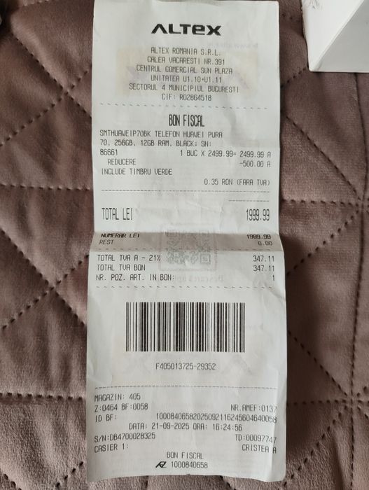 Huawei Pura 70, 12gb/256gb,factura,de la altex septembrie 2025